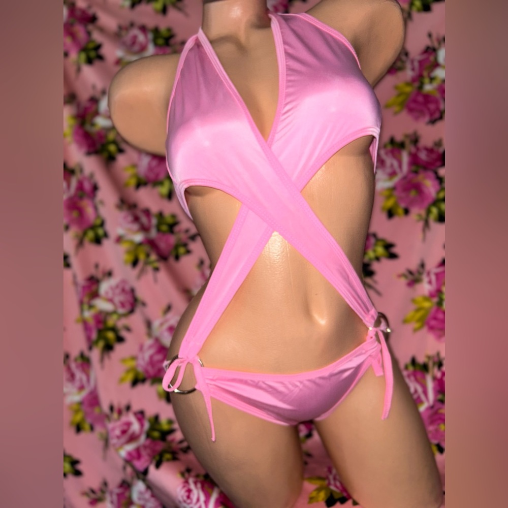 Barbie Pink rave bodysuit monokini bikini romper festival swimsuit 70’s lingerie